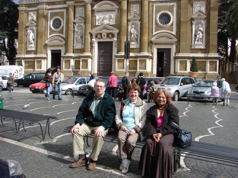 Gerry, Frances Mary and Anne outside Frascati Cathedral.