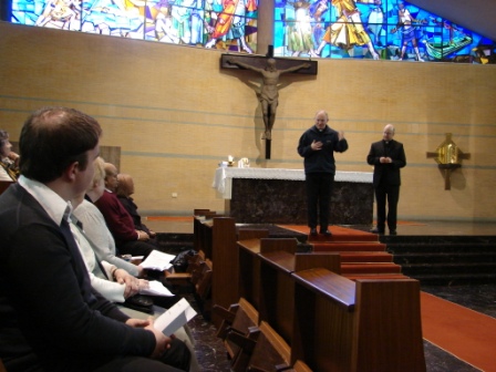 Mgr John presents a cheque on behalf of St Mary’s to Fr Paul Milarvie, Rector of the Pontifical Scots College.